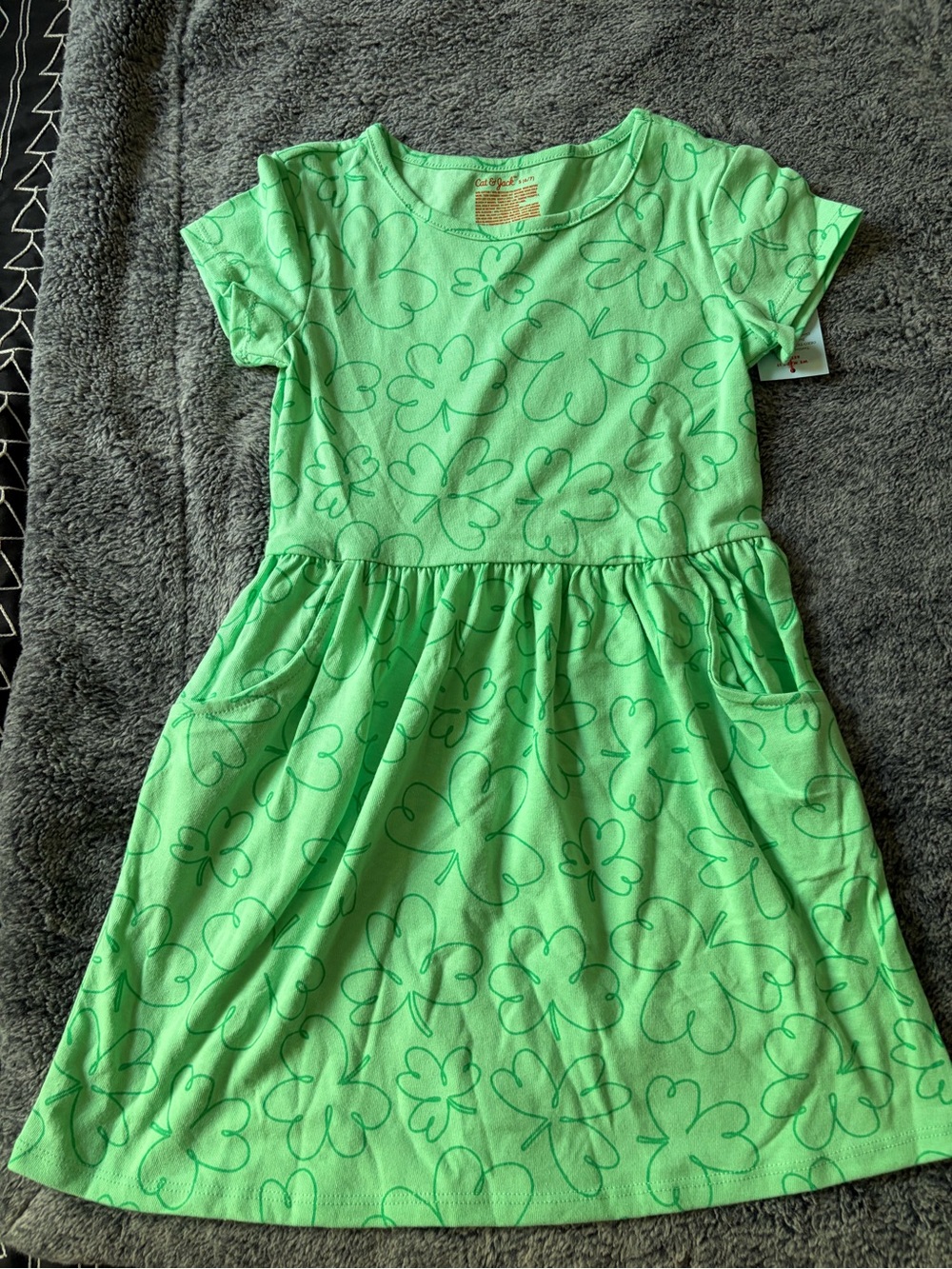 Cat & Jack Light Green Clover Print Short Sleeve Dress